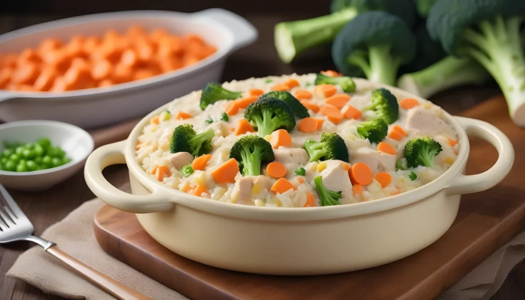 Creamy Chicken and Rice Casserole with Broccoli and Carrots