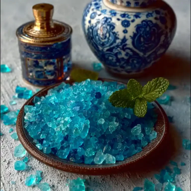 Blue salt trick recipe with Persian blue salt close-up