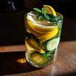Tall glass of homemade zepbound recipe with cucumber and lemon