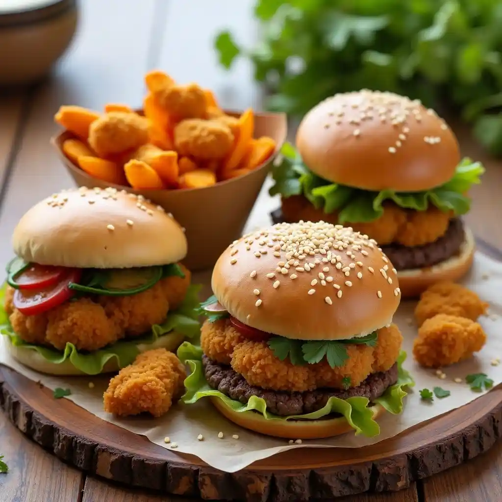 Gluten free fast food options including Chipotle burrito bowl, Chick-fil-A sandwich with gluten-free bun, and In-N-Out protein style burger