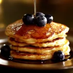 Fluffy gluten free pancake recipe with blueberries and syrup