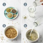 Step by step process of making bariatric seed trick drink with labeled ingredients