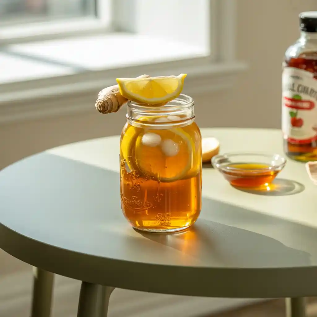 Natural Ozempic Recipe in glass with lemon, ginger, and apple cider vinegar