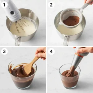 Keto Chocolate Mousse 5 Making keto chocolate mousse step by step — whipping cream and folding in cocoa